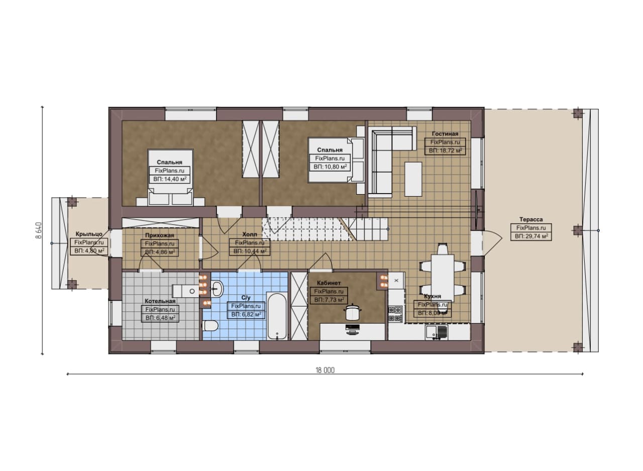 Планировка Одноэтажный дом с мансардой  F-19277