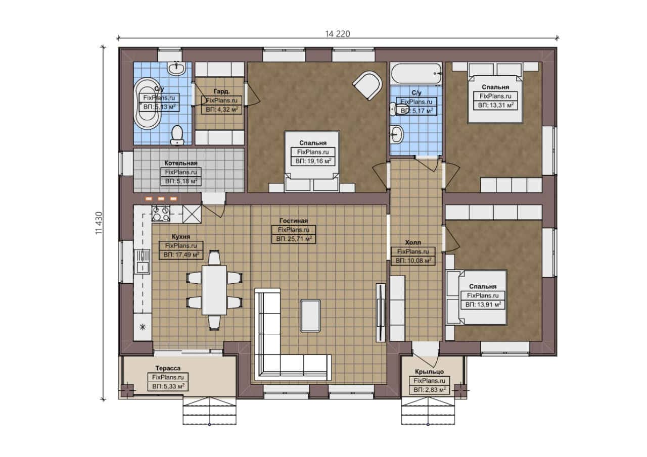 Планировка Одноэтажный дом F - 0872